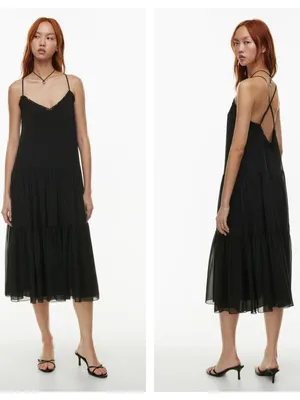 Aritzia Wilfred Sunshine Midi Dress Black Women's XS Tiered Romantic Whimsical thumbnail 2