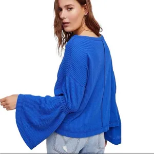 Free People We The Free Dahlia Thermal Waffle Knit Bell Sleeve Top Women’s Small thumbnail 4