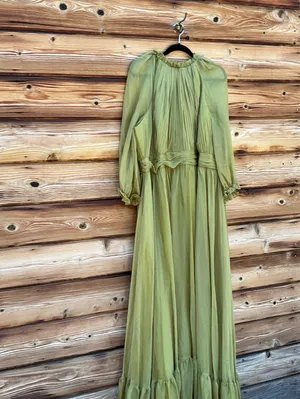 Mac Duggal Size 20 Olive Green Plus Size Chiffon Ruffle High Neck Maxi Gown thumbnail 5