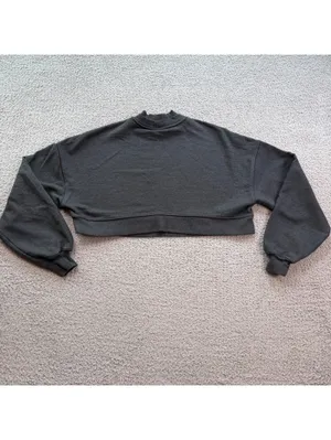 Gymshark Women’s Small Charcoal Cropped Oversized Crewneck Sweatshirt Minimal thumbnail 2