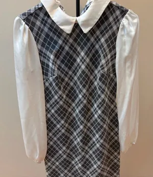 ⭐️Tommy Hilfiger Gray Plaid Dress with White Collar thumbnail 1
