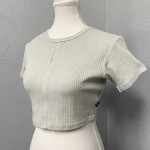 Vans Sage Green Ribbed Front Seam Short Sleeve Crop Top Grunge Alt Mallgoth thumbnail 3