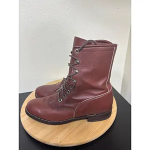 Vintage Justin Boots Womens 8‎ B Burgundy Kiltie Lace Up Roper Boots Leather USA thumbnail 5