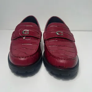 Coach Jocelyn Croc Embossed Dark Ruby Red Leather Slip On Penny Loafers Flats thumbnail 7