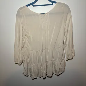 American Eagle Outfitters Cream Blouse Bohemian Airy Tiered Embroidered XS thumbnail 7