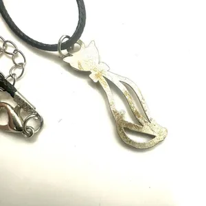 Silver tone cat pendant necklace on black cord thumbnail 9