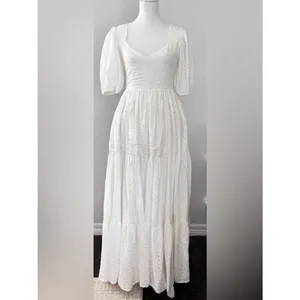 Mille white Eyelet Cotton Maxi Dress summer Women's Size S thumbnail 7