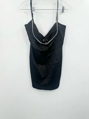 RNWY NWT Black Rhinestone Strap‎ Bodycon Mini Dress Cutout Glam Night Size Large thumbnail 2