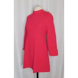 ZARA Mock Neck Mini Dress Gold Buttons Solid Pink Retro Knit Valentine Small thumbnail 5