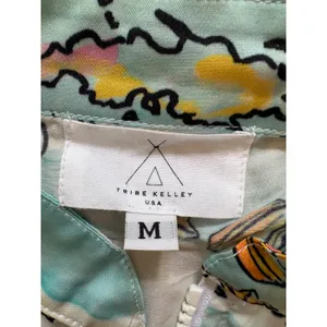 Tribe Kelley‎ USA Womens Tropical Island Map Rayon Zip Up Jacket Blue Medium M thumbnail 3