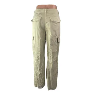 Zara Women's Cream Beige Khaki High Rise Straight Cargo Trousers Pants Size 4 thumbnail 2