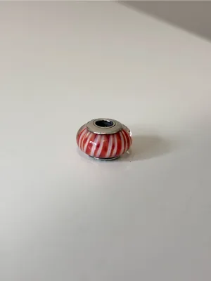 Pandora 925 Sterling Silver Cinnamon Red and White Striped Murano Glass Charm thumbnail 4