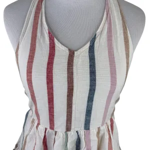 American Eagle Multicolor Striped Halter Tiered Linen Dress Size Small thumbnail 2