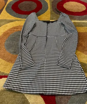 Mi Ami Houndstooth Print Plaid Black and White Square Neck Dress Long Sleeve thumbnail 3
