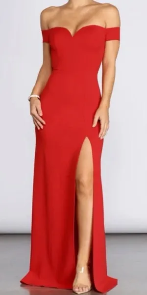 NWT WINDSOR Elegant Red Off-Shoulder Evening Gown Size 5/6 thumbnail 1