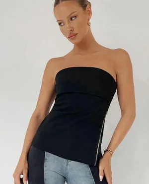 Strapless Black Zipper Top thumbnail 1