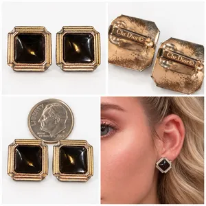 Vintage Christian Dior Black Cabochon Clip-On Earrings thumbnail 4