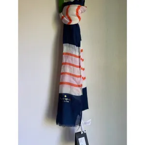 Kate Spade New York NWT Colorblock Stripe Scarf Navy Coral Ivory Wrap 25x77 thumbnail 5