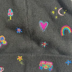 Natural Life Charcoal Doodle Embroidered Beanie NWT thumbnail 4