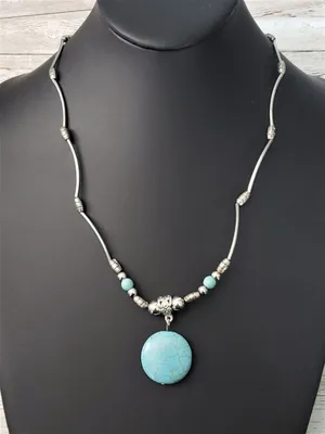 Vintage Necklace - Wavy Silver Tone with Turquoise Tone Pendant thumbnail 1