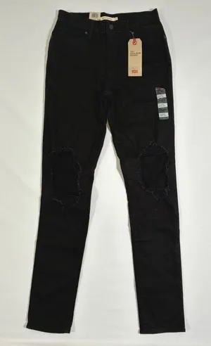 Levi's 721 Womens 8 Long 29x32 Black Distressed High Rise Skinny Jeans NWT thumbnail 1