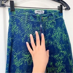 I.AM.GIA Pant Tali Denim Flare Animal Print High-Rise Green Tiger‎ XS EUC thumbnail 7