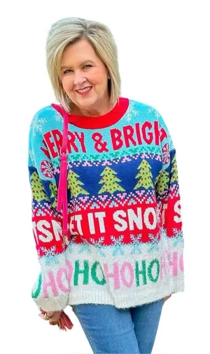 33 Degrees Oversized Ugly Christmas Sweater Fuzzy Knit Graphic Multicolor M thumbnail 1