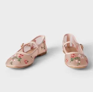 Pink Floral Embroidered Mary Jane Flats thumbnail 2