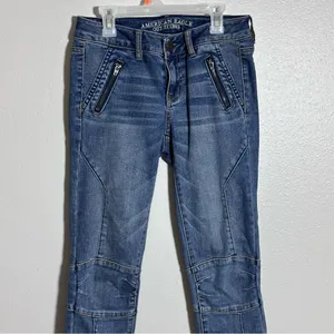 American Eagle Women Denim‎ Jegging Ankle Super Stretch Stacked Moto size 4 thumbnail 3