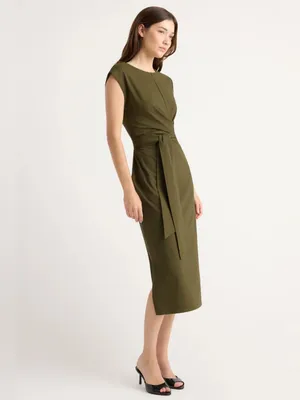 Modern Citizen Fei Tie Front Cotton Dress Green L thumbnail 2