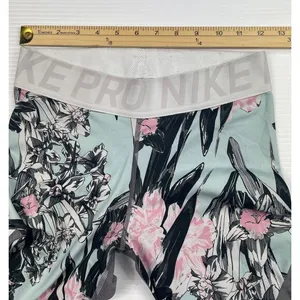 Nike Pro Floral Print Athletic Leggings‎ Grey Mint Workout Compression Pants M thumbnail 3