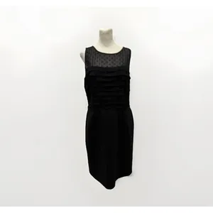 Ann Taylor Loft Black Mesh Polka Dot Ruffled Sheath Knee Length Dress Si… thumbnail 2
