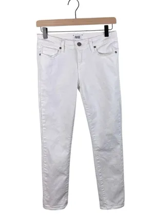 Paige Denim Kylie Cropped Skinny Jeans in Optic White Cotton Women's Size 27 thumbnail 2
