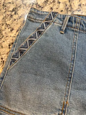 Knox Rose Blue Denim Shorts with Geometric Embroidered Trim thumbnail 2