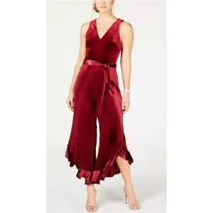 Betsey Johnson Velvet Flare-Leg Jumpsuit Burgundy Red Women's sz. 8 thumbnail 2