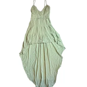 Privy‎ Sage Green Crochet Hi Lo Dress Womens Small Cami Strap Smocked Boho Lace thumbnail 7