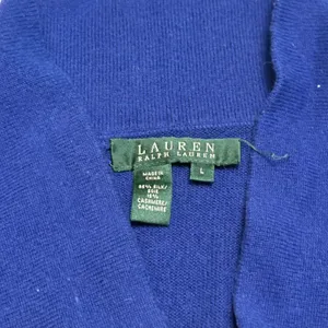 Lauren Ralph Lauren Sweater Women Large Blue Silk Cashmere Shawl Neck V-Neck thumbnail 2
