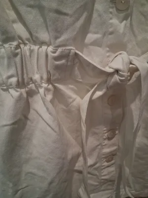 Zara White Button-Front Denim Shirt Dress with Waist Tie 100% Cotton Size M thumbnail 2