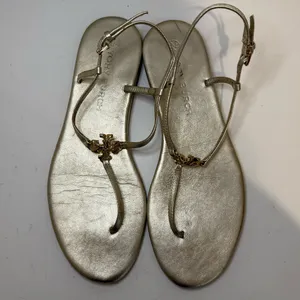 TORY BURCH Capri Strap Sandal Spark Gold Size 8 T-Strap Thong Metallic Logo thumbnail 4