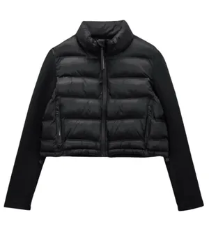 Zara Black Combination Cropped Puffer Coat Size Large thumbnail 1