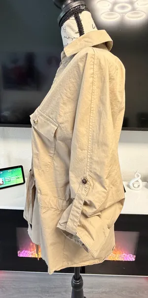 📌 TITLE Zara Khaki Tan Utility Drawstring Button Down Blouse Top XS thumbnail 6