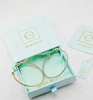 Gold & Silver Enewton Open Cuff Beaded Bangle Stackable Jewelry With Pouch thumbnail 4