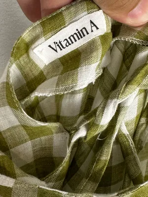 VITAMIN A Mari Gingham Linen Cover-Up Maxi Dress Ecolinen Avocado Gingham Sz S thumbnail 9