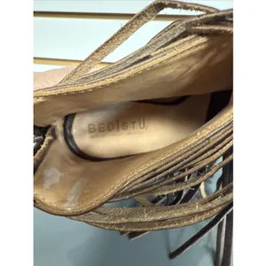 Bed Stu Onset Olivia Women's 6.5 Peep Toe Fringe Booties Brown Leather Heel Boho thumbnail 9