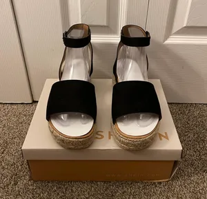 SheIn Black Open Toe Buckle Ankle Strap Espadrilles Flatform Wedge Casual Sandal thumbnail 7
