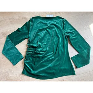 NWT Loft velvet velour green side cinch long sleeve blouse dressy soft size L thumbnail 2