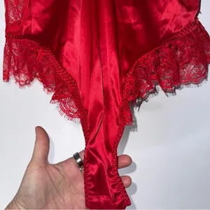 NWT Victoria’s Secret Red Satin Lace Teddy Bodysuit Red Large‎ thumbnail 5