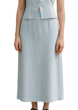 Abercrombie & Fitch Baby Blue Ribbed Pull On Maxi Skirt Size Large Stretchy thumbnail 1