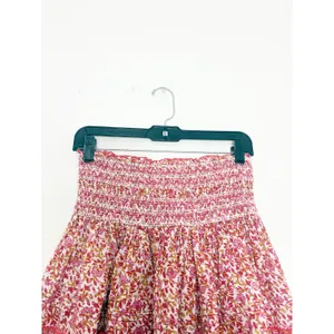 Poupette St Barth Galia Smocked Mini Skirt Size XS Pink Mistral Floral Boho thumbnail 5