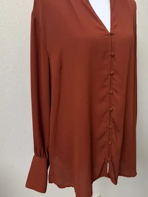 Maurices Rust Button Front Long Sleeve Blouse XXL Fall Office thumbnail 2
